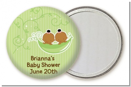 Twins Two Peas in a Pod African American - Personalized Baby Shower Pocket Mirror Favors