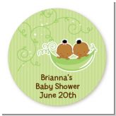 Twins Two Peas in a Pod African American - Round Personalized Baby Shower Sticker Labels