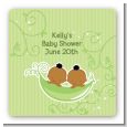 Twins Two Peas in a Pod African American - Square Personalized Baby Shower Sticker Labels thumbnail