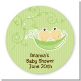 Twins Two Peas in a Pod Asian - Round Personalized Baby Shower Sticker Labels