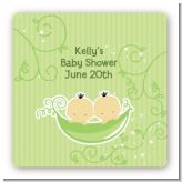 Twins Two Peas in a Pod Asian - Square Personalized Baby Shower Sticker Labels