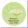Twins Two Peas in a Pod Caucasian - Round Personalized Baby Shower Sticker Labels thumbnail
