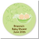 Twins Two Peas in a Pod Caucasian - Round Personalized Baby Shower Sticker Labels