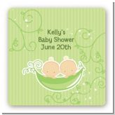 Twins Two Peas in a Pod Caucasian - Square Personalized Baby Shower Sticker Labels
