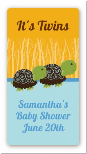 Twin Turtle Boys - Custom Rectangle Baby Shower Sticker/Labels