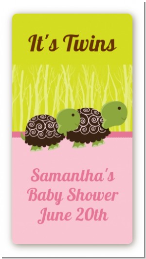 Twin Turtle Girls - Custom Rectangle Baby Shower Sticker/Labels