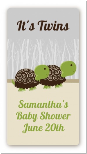 Twin Turtles - Custom Rectangle Baby Shower Sticker/Labels
