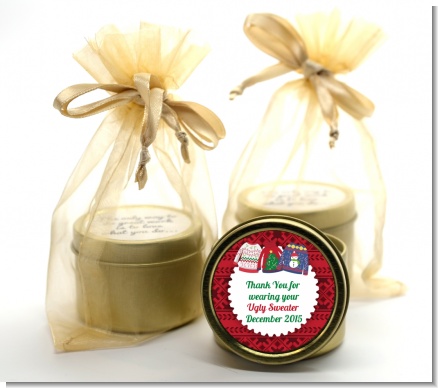 Ugly Sweater - Christmas Gold Tin Candle Favors