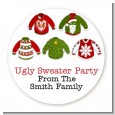 Ugly Sweater Party - Round Personalized Christmas Sticker Labels thumbnail