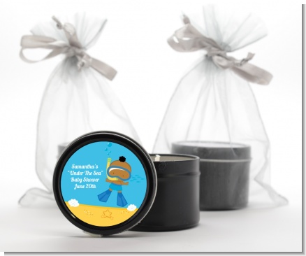 Under the Sea African American Baby Boy Snorkeling - Baby Shower Black Candle Tin Favors