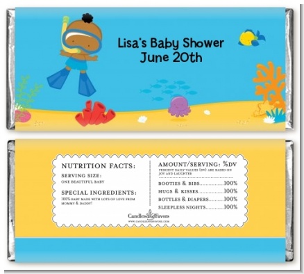 Under the Sea African American Baby Boy Snorkeling - Personalized Baby Shower Candy Bar Wrappers