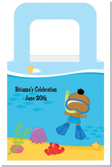 Under the Sea African American Baby Boy Snorkeling - Personalized Baby Shower Favor Boxes