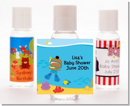 Under the Sea African American Baby Boy Snorkeling - Personalized Baby Shower Hand Sanitizers Favors