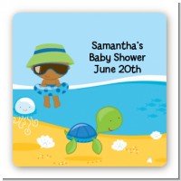 Beach Baby African American Boy - Square Personalized Baby Shower Sticker Labels