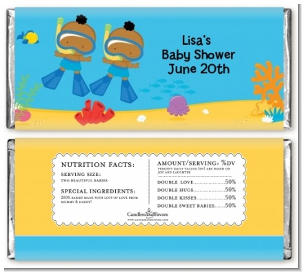 Under the Sea African American Baby Boy Twins Snorkeling - Personalized Baby Shower Candy Bar Wrappers