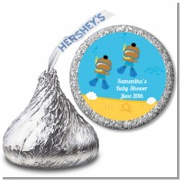 Under the Sea African American Baby Boy Twins Snorkeling - Hershey Kiss Baby Shower Sticker Labels