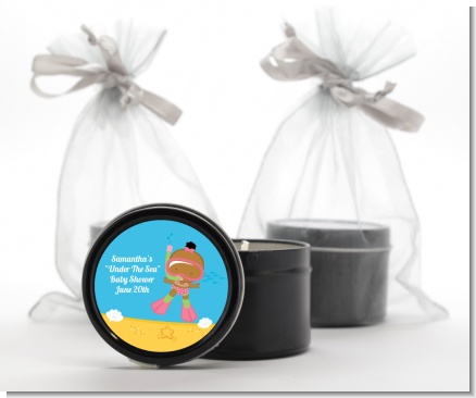 Under the Sea African American Baby Girl Snorkeling - Baby Shower Black Candle Tin Favors