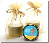 Under the Sea African American Baby Girl Snorkeling - Baby Shower Gold Tin Candle Favors