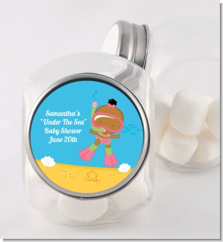 Under the Sea African American Baby Girl Snorkeling - Personalized Baby Shower Candy Jar