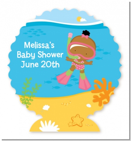 Under the Sea African American Baby Girl Snorkeling - Personalized Baby Shower Centerpiece Stand