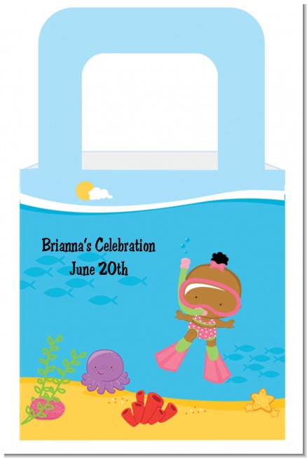 Under the Sea African American Baby Girl Snorkeling - Personalized Baby Shower Favor Boxes