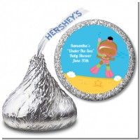 Under the Sea African American Baby Girl Snorkeling - Hershey Kiss Baby Shower Sticker Labels