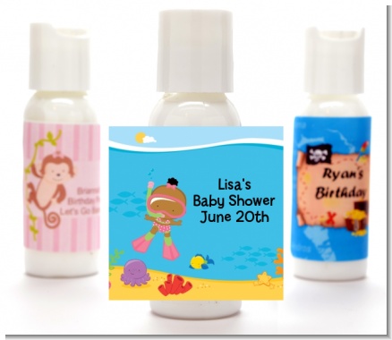 Under the Sea African American Baby Girl Snorkeling - Personalized Baby Shower Lotion Favors