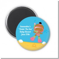 Under the Sea African American Baby Girl Snorkeling - Personalized Baby Shower Magnet Favors