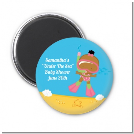 Under the Sea African American Baby Girl Snorkeling - Personalized Baby Shower Magnet Favors