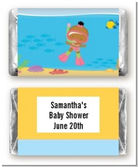 Under the Sea African American Baby Girl Snorkeling - Personalized Baby Shower Mini Candy Bar Wrappers