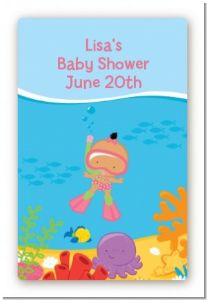 Under the Sea African American Baby Girl Snorkeling - Custom Large Rectangle Baby Shower Sticker/Labels
