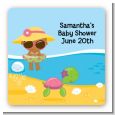 Beach Baby African American Girl - Square Personalized Baby Shower Sticker Labels thumbnail