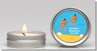Under the Sea African American Baby Girl Twins Snorkeling - Baby Shower Candle Favors