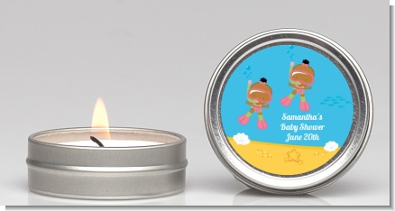 Under the Sea African American Baby Girl Twins Snorkeling - Baby Shower Candle Favors