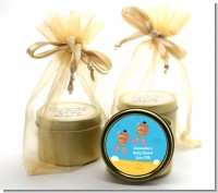 Under the Sea African American Baby Girl Twins Snorkeling - Baby Shower Gold Tin Candle Favors