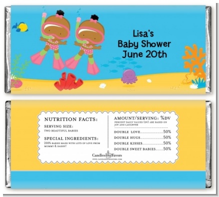 Under the Sea African American Baby Girl Twins Snorkeling - Personalized Baby Shower Candy Bar Wrappers