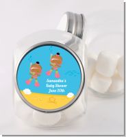 Under the Sea African American Baby Girl Twins Snorkeling - Personalized Baby Shower Candy Jar