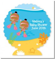 Under the Sea African American Baby Girl Twins Snorkeling - Personalized Baby Shower Centerpiece Stand