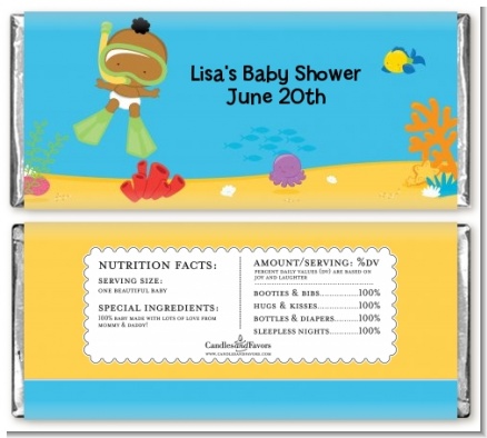 Under the Sea African American Baby Snorkeling - Personalized Baby Shower Candy Bar Wrappers