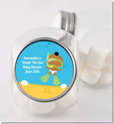 Under the Sea African American Baby Snorkeling - Personalized Baby Shower Candy Jar