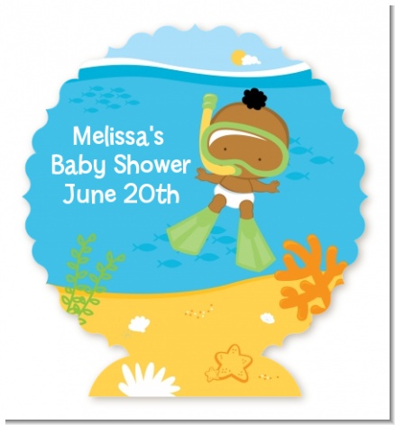 Under the Sea African American Baby Snorkeling - Personalized Baby Shower Centerpiece Stand