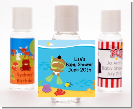 Under the Sea African American Baby Snorkeling - Personalized Baby Shower Hand Sanitizers Favors
