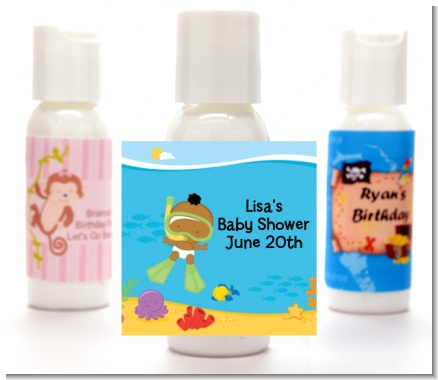 Under the Sea African American Baby Snorkeling - Personalized Baby Shower Lotion Favors