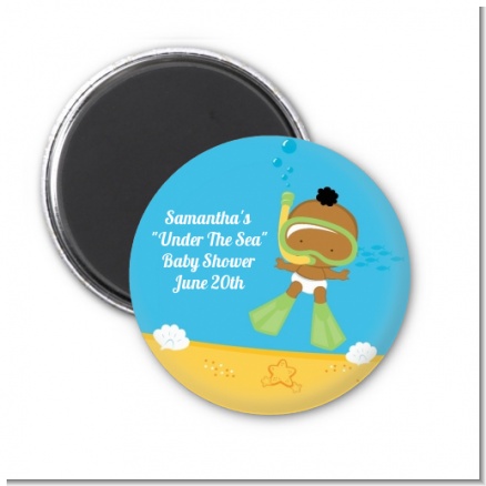 Under the Sea African American Baby Snorkeling - Personalized Baby Shower Magnet Favors