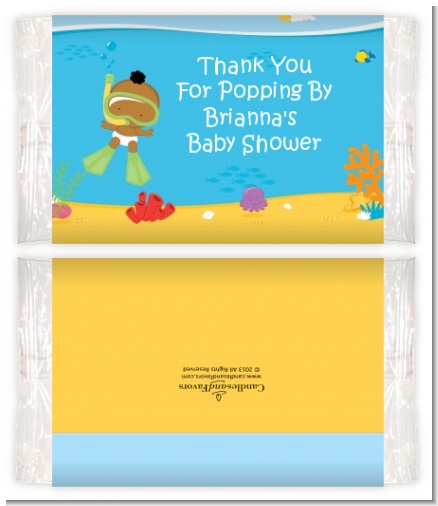 Under the Sea African American Baby Snorkeling - Personalized Popcorn Wrapper Baby Shower Favors