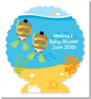 Under the Sea African American Baby Twins Snorkeling - Personalized Baby Shower Centerpiece Stand