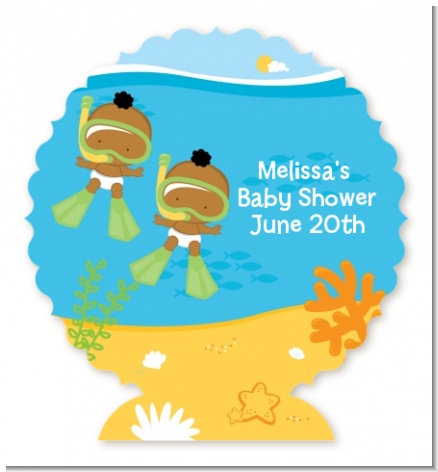 Under the Sea African American Baby Twins Snorkeling - Personalized Baby Shower Centerpiece Stand