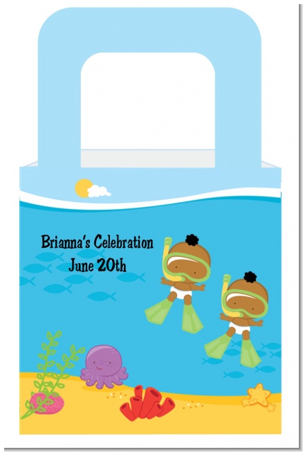 Under the Sea African American Baby Twins Snorkeling - Personalized Baby Shower Favor Boxes