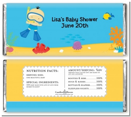 Under the Sea Asian Baby Boy Snorkeling - Personalized Baby Shower Candy Bar Wrappers