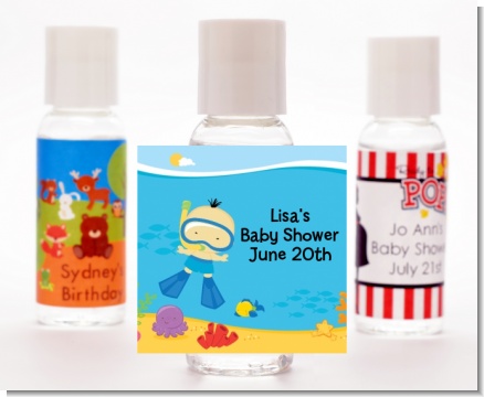 Under the Sea Asian Baby Boy Snorkeling - Personalized Baby Shower Hand Sanitizers Favors